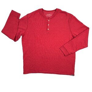 Eddie Bauer Henley Shirt Mens XL Red Thermal Waffle Knit Long Sleeve Pullover